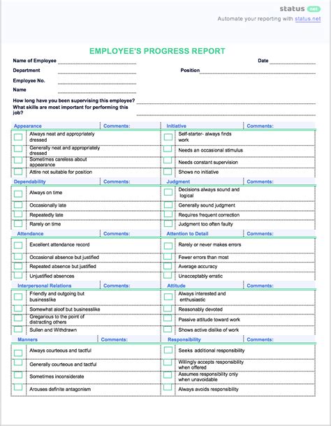 staff progress report template